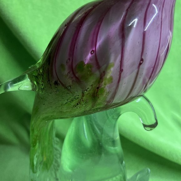 OLLIERV Diamond Star Art Glass Heavy Toucan Pink Green With Clear Beak 12” Tall - Picture 8 of 10